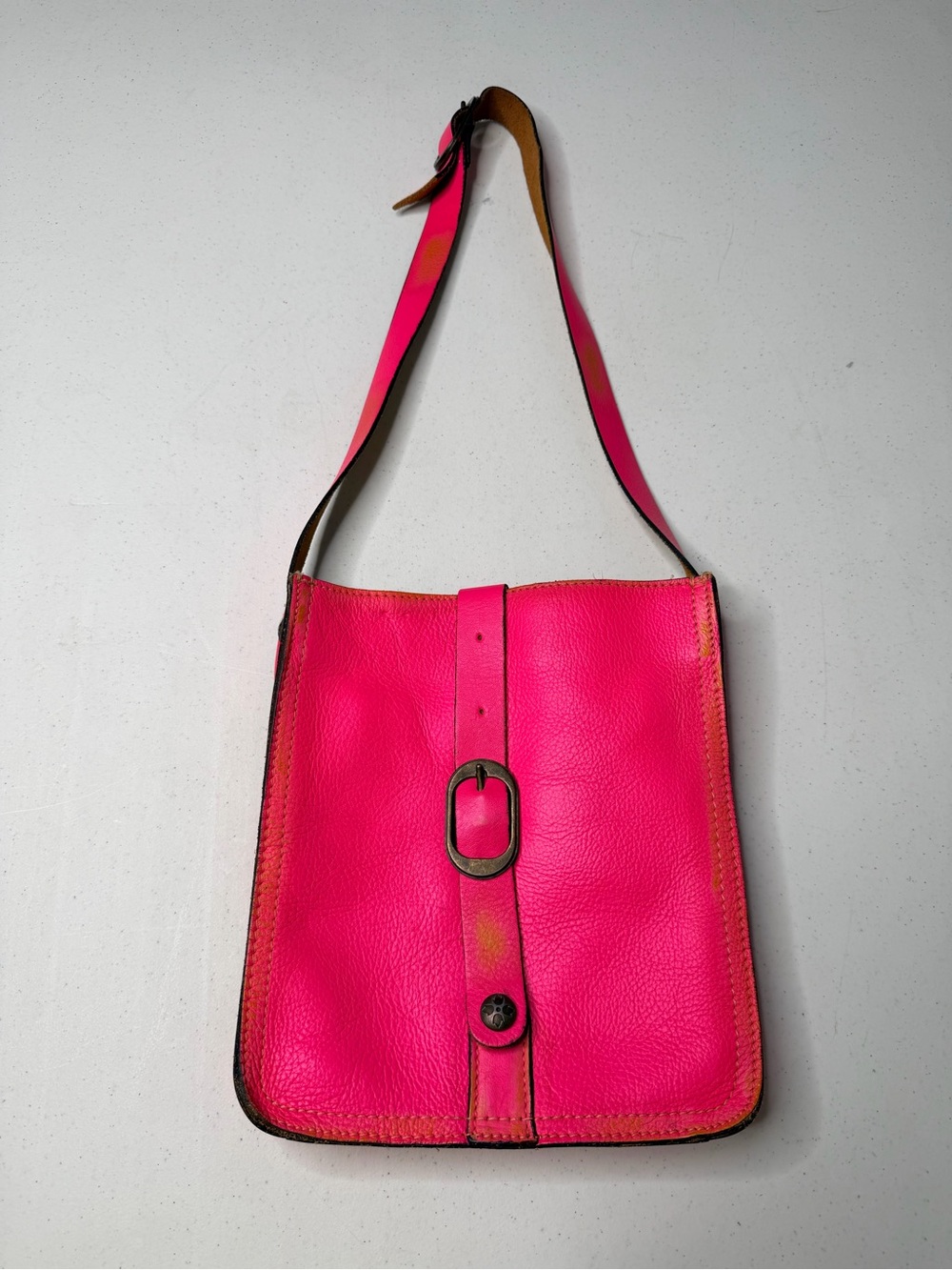 Patricia Nash Venezia Hot Pink Overdye Leather Crossbody Bag